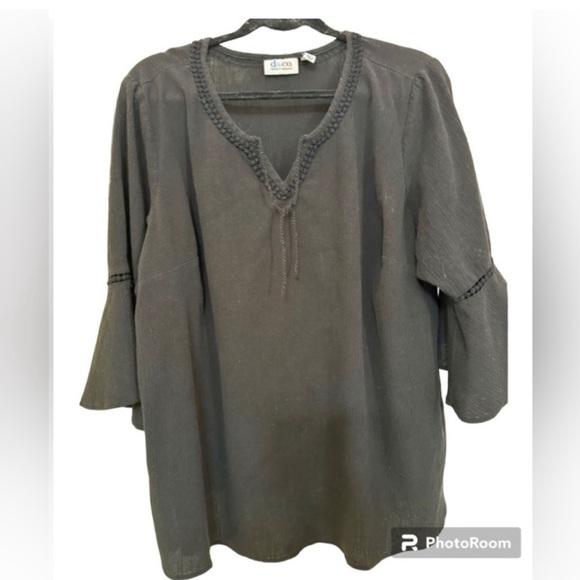 Women's Crepe Blouse - 3/4 inch bell sleeves - Size 2X | Denim&Co-Black - Picture 1 of 10